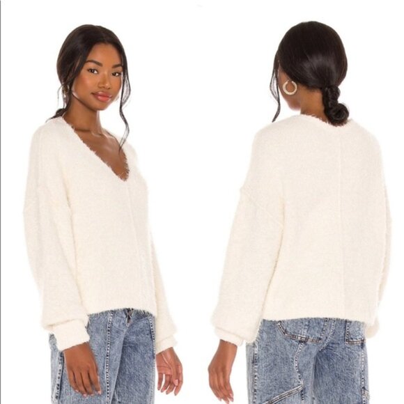 Free People Icing V-neck Ivory Pullover Sweater NWT Size XL - Picture 9 of 16